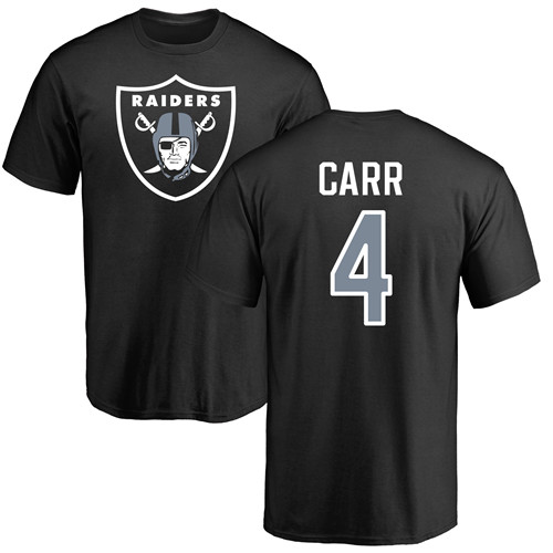 Men Oakland Raiders Black Derek Carr Name and Number Logo NFL Football #4 T Shirt->nfl t-shirts->Sports Accessory